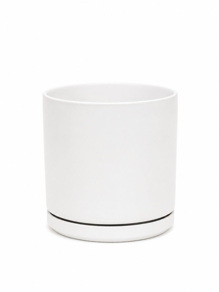 MACETA CERÁMICA Blanca con Plato Minimalista MACETA CERÁMICA Blanca con Plato Minimalista