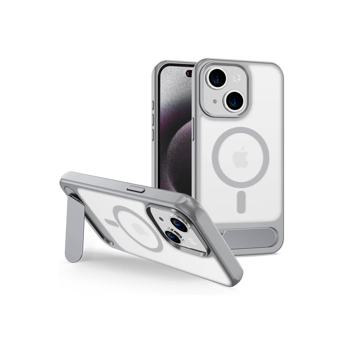Protector para iPhone 15 con MagSafe y soporte gris 