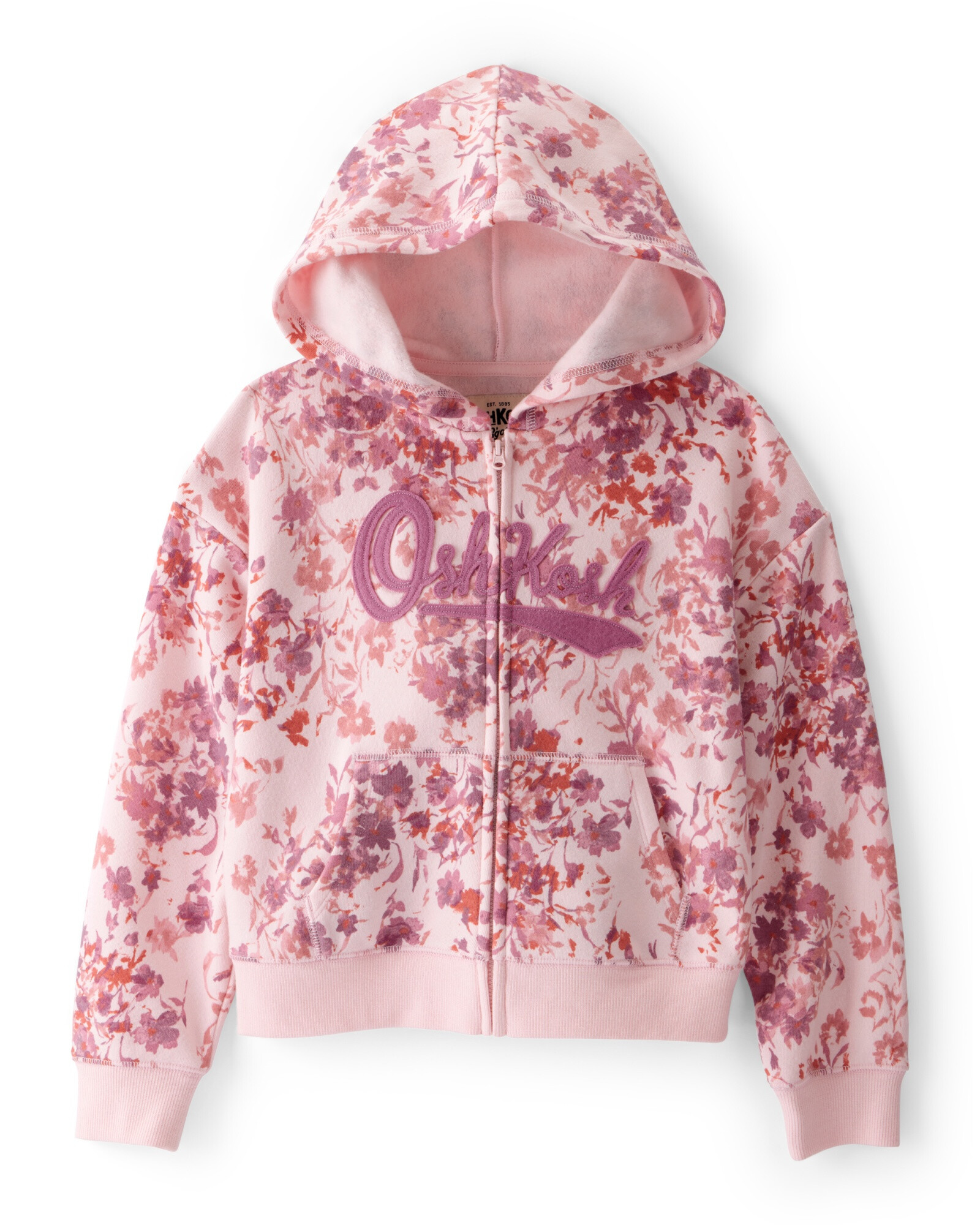 Campera de algodón con felpa, rosada, diseño floral Sin color