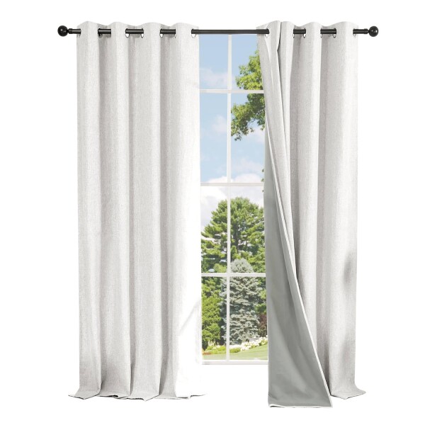 Cortina Blackout 100% Engomada Termica Set 2 Paños Tipo Lino Color Variante Blanco