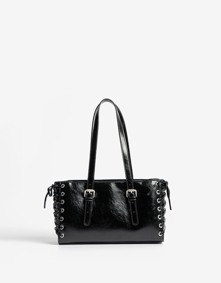 City Cartera Formato City Con Entramado - Negro