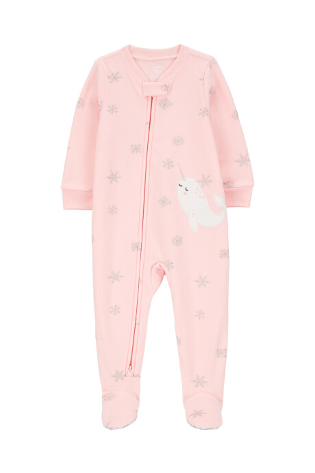 Pijama una pieza de micropolar, con pie, estampa narval Sin color