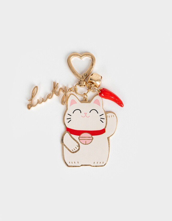 Llavero Metal Llavero Y Charm Gatito "girly Coffee Era" - Dorado