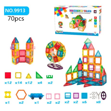 Bloques Magnéticos de Construcción 3D Multiformas 70 Piezas Multicolor