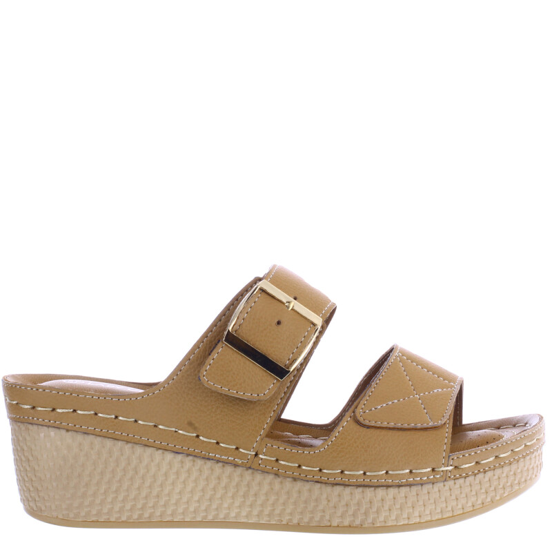 Sandalia de Mujer Lady Confort MAIDA con una tira con velcro y otra con hebilla Beige