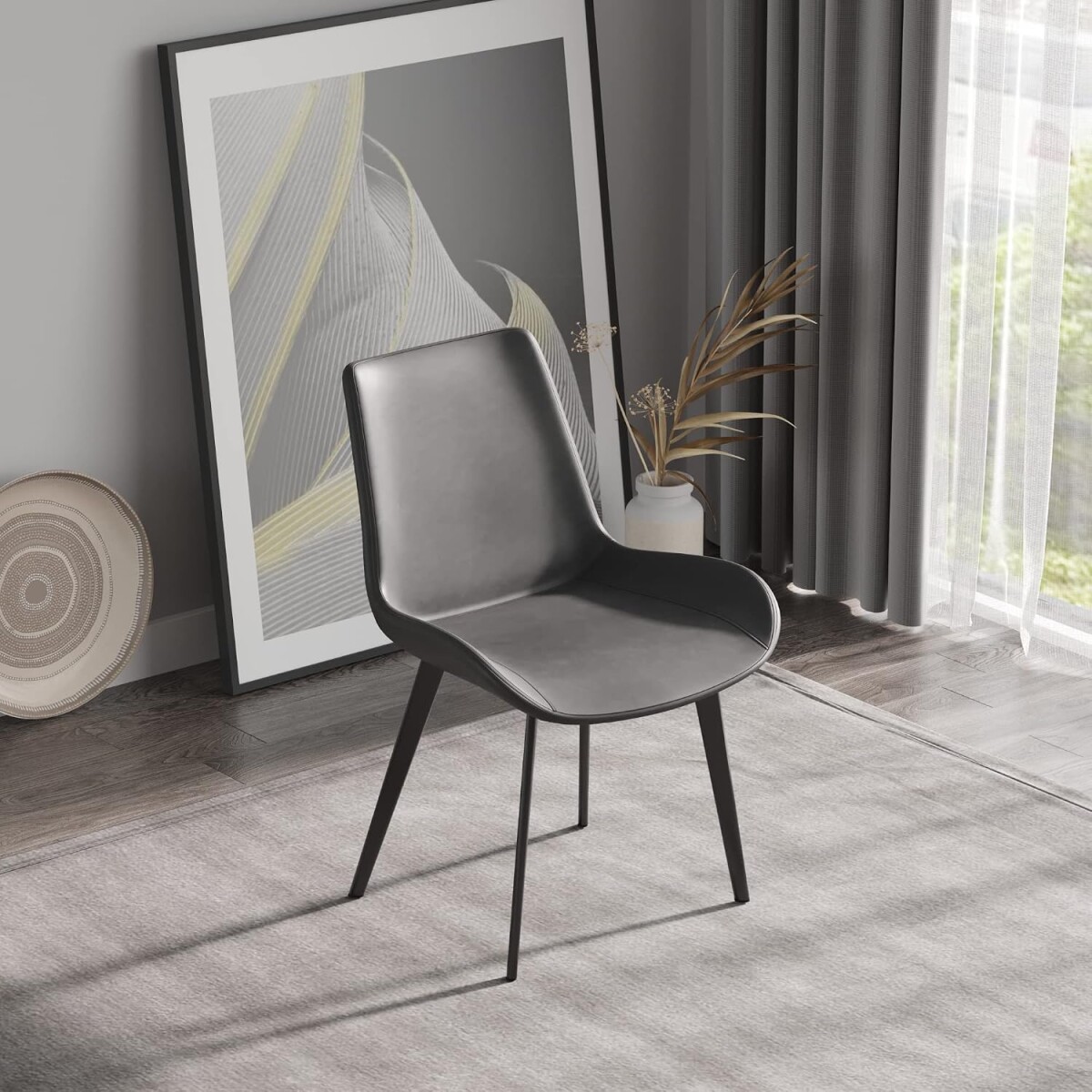 Silla de comedor Tapizada ecocuero - Gris 