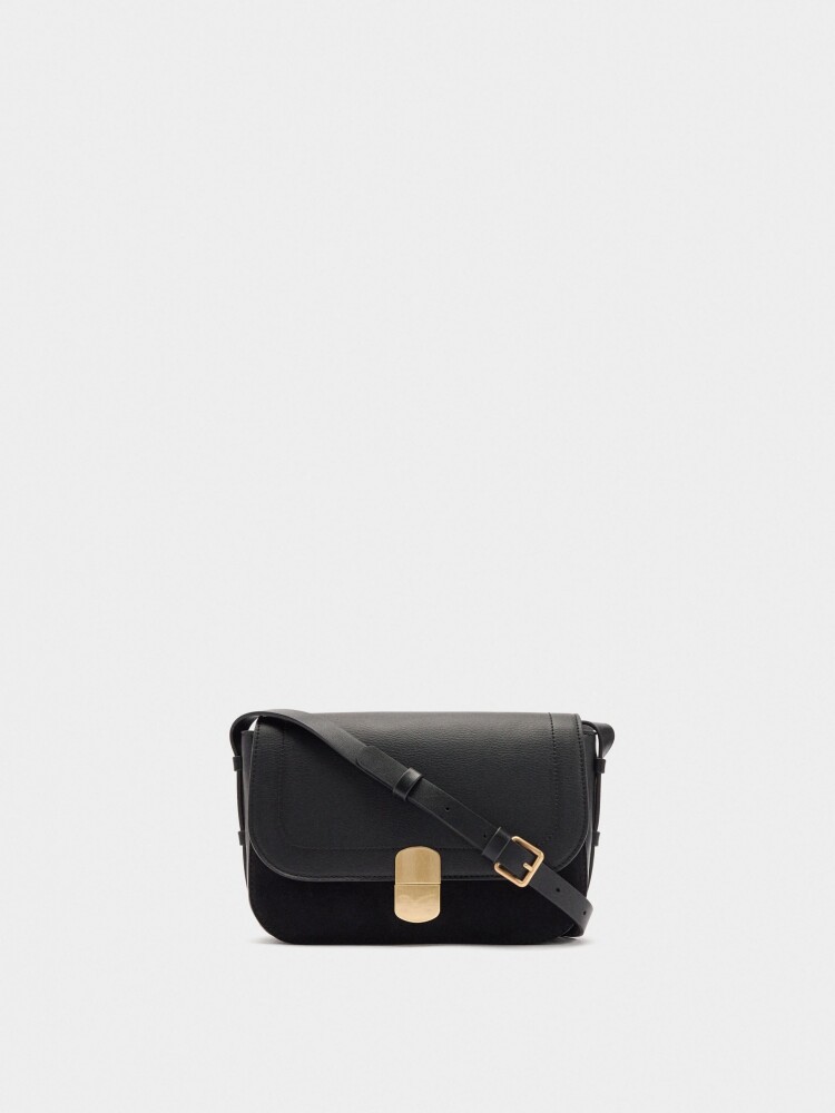 Bolso Bandolera Efecto Piel Con Solapa negro
