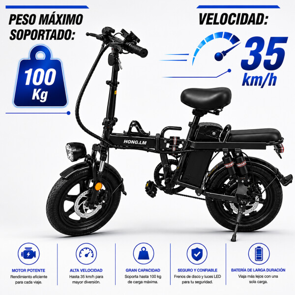 Bicicleta Eléctrica Sg04 Pl 16" 500w 100kg 35kmh NEGRO