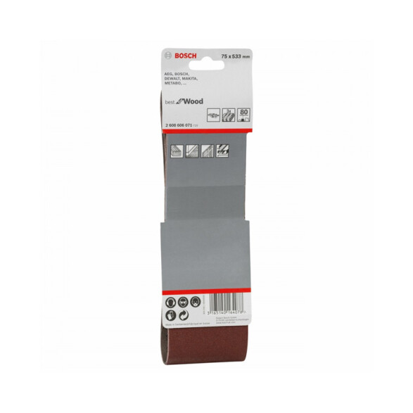 3 Lijas de banda p/madera grano 80 75x533mm Bosch BS4436