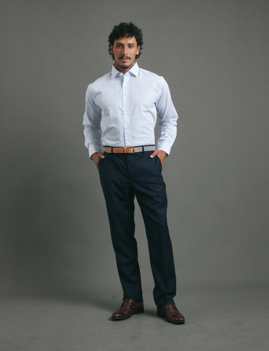 012626 CAMISA HARRINGTON LABEL Blanco/celeste