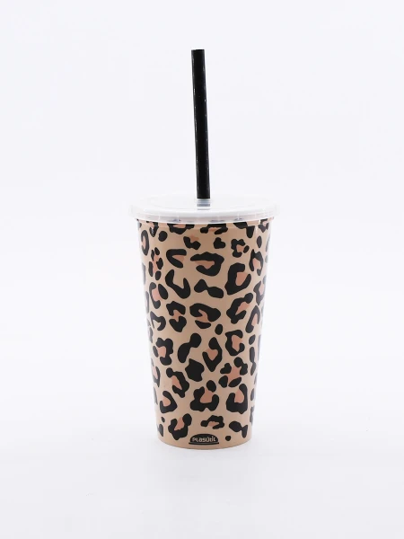 VASO CON SORBITO ANIMAL PRINT BEIGE