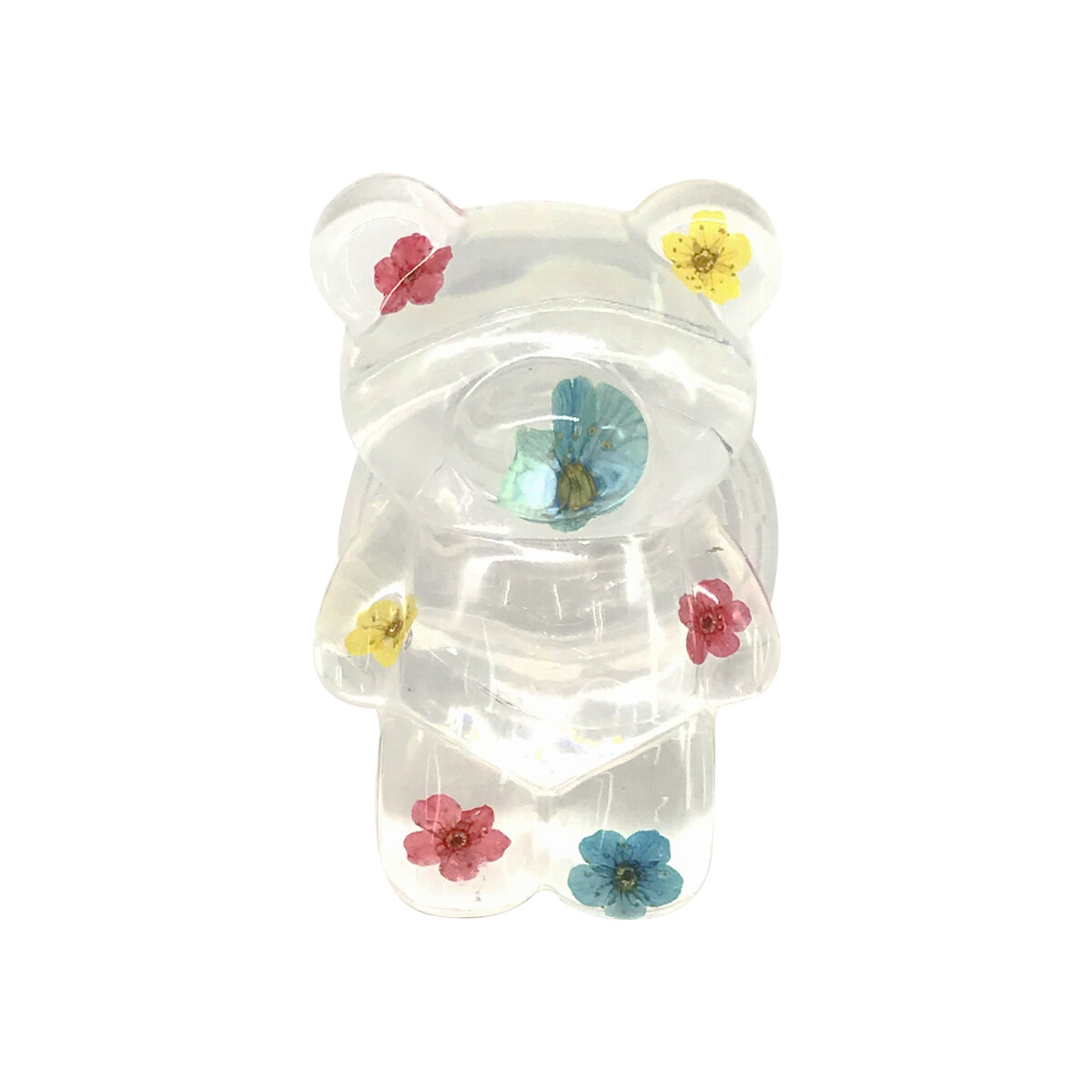 Anillo soporte para celular diseño oso transparente con flores 