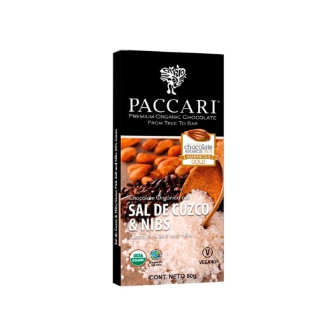 Chocolate Orgánico con Sal de Cuzco y Nibs de Cacao 50 g Paccari Chocolate Peccari Sal Y Nibs
