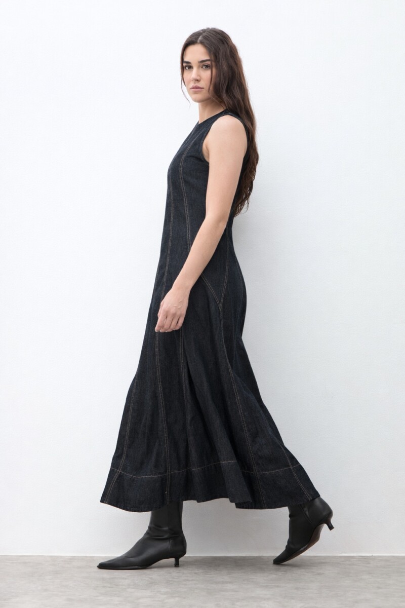 Maxi vestido de jean con cortes jean oscuro