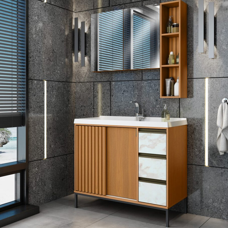 MUEBLE DE BAÑO MERSIAS CON BOTIQUIN 100CM COL FREIJO/ATENNA Mueble De Baño Mersias Con Botiquin 100cm Col Freijo/atenna