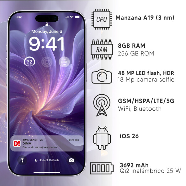 Iphone 17 8gb Ram 256gb 120hz 48mpx Ia VIOLETA