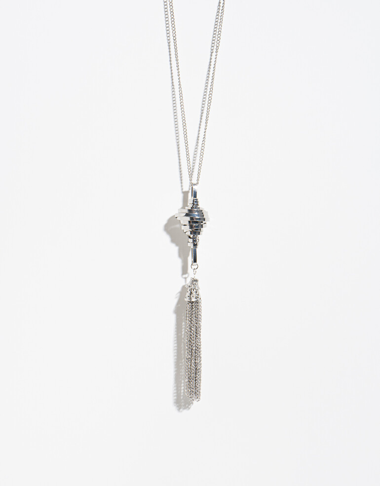 Collares Largos Metal Collar Con Cadenas - Plateado Rodio