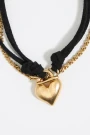 PULSERA DOBLE CADENA Y CORDÓN Negro