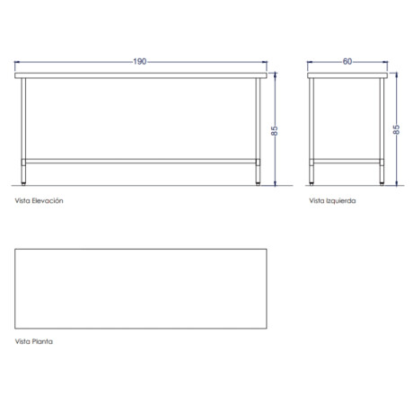Mesada Central con Estante Inferior de Acero Inoxidable 190 x 60 x 85 cm Mesada Central con Estante Inferior de Acero Inoxidable 190 x 60 x 85 cm