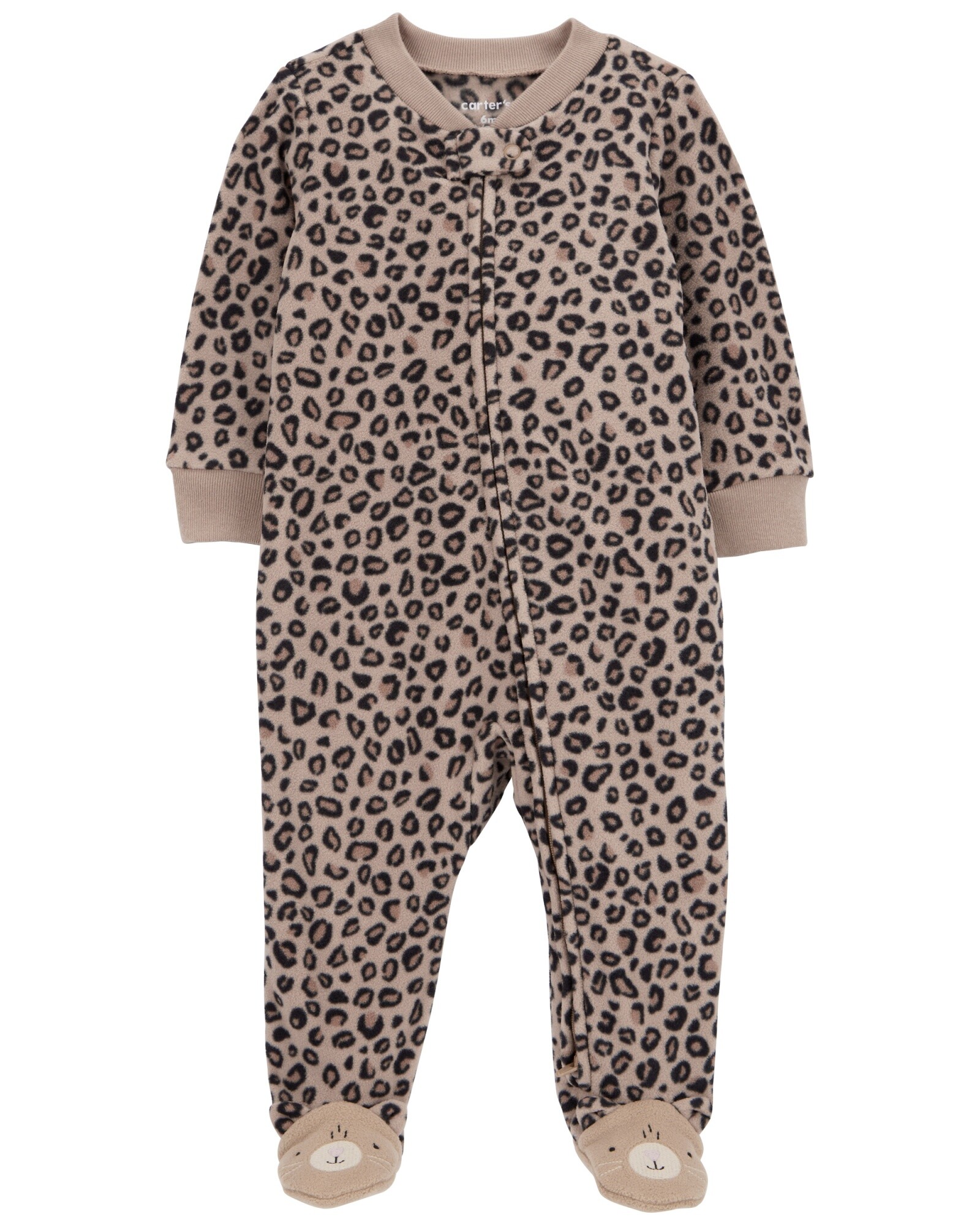 Pijama uno pieza de micropolar, con pie, diseño leopardo Sin color