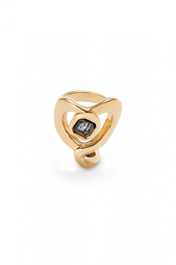 ANILLO EN ALEACIÓN DE METALES BAÑADO EN ORO 18K CON CORAZON Y CRISTAL NEGRO Anillo