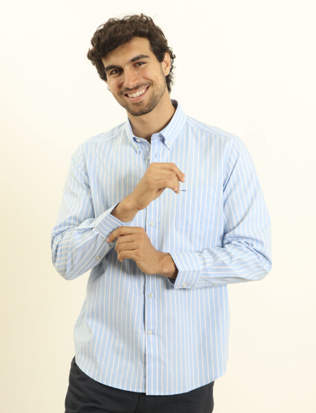 012108 CAMISA HARRINGTON LABEL Celeste/blanco