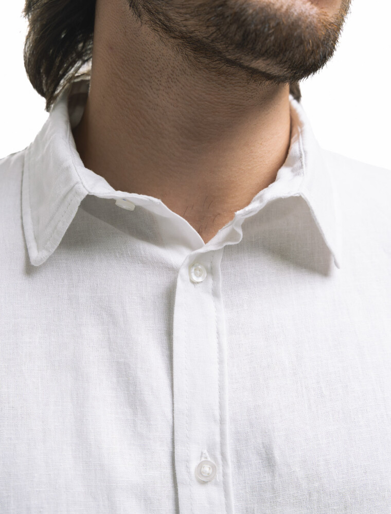 Camisa Lino Manga Larga Maui Blanco