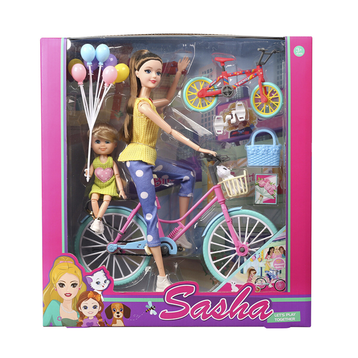 Pack x 2 Muñeca Articulada con Set de Bicicleta 6 Piezas 