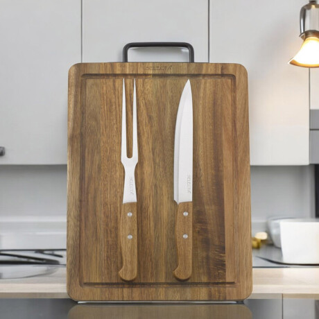 Tabla para Asado en Madera + Cuchillo y Tenedor Selecta Tabla para Asado en Madera + Cuchillo y Tenedor Selecta