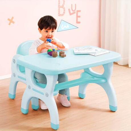 Mesa Escritorio Infantil Set + 2 Sillas Multiuso Celeste