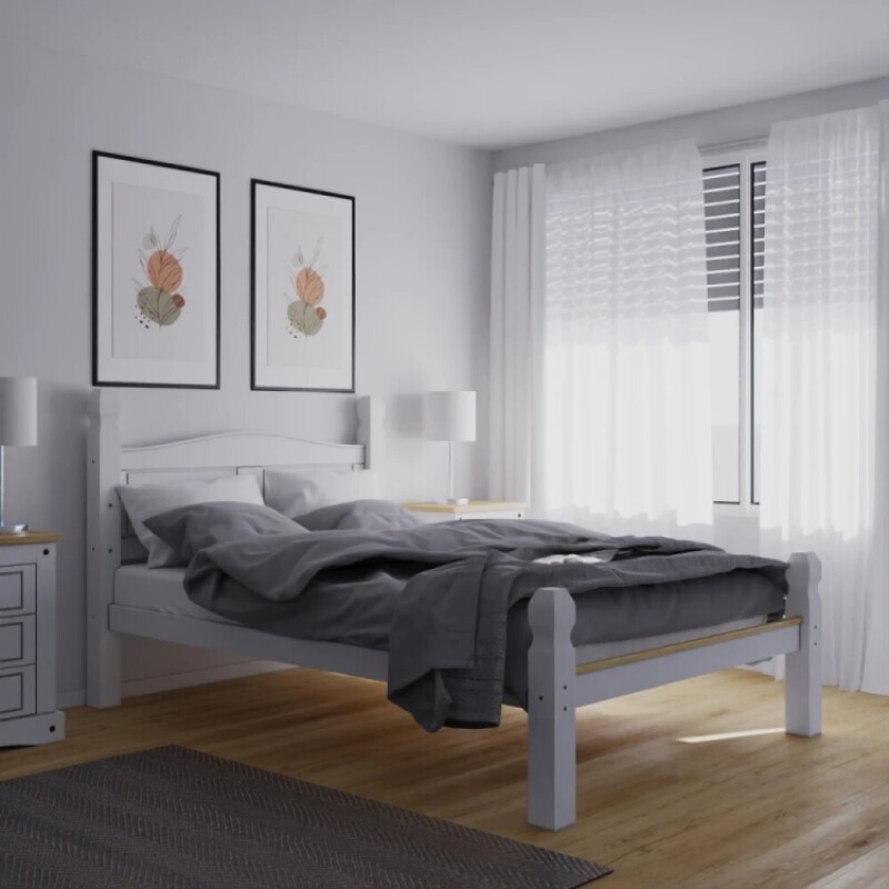 Cama 2 Plazas Madera Rustica 1.40 X 1.90 Blanca Cama 2 Plazas Madera Rustica 1.40 X 1.90 Blanca