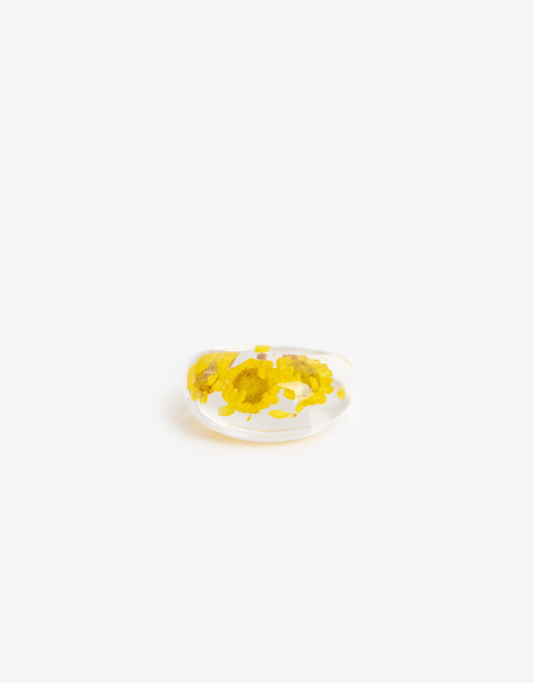 Anillos Medianos y Grandes Resina Anillo Flor Resina - Dorado