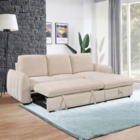 Rinconera Cama Thesi (C/Baúl) - Tela Microfibra - Chaise derecho City 102 (Beige)