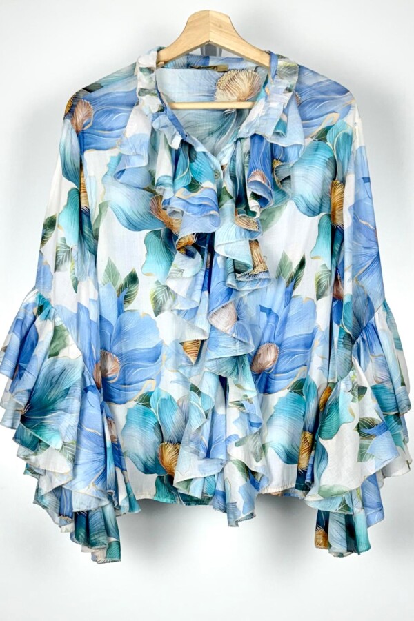 CAMISA ALGODON FLORA CELESTE