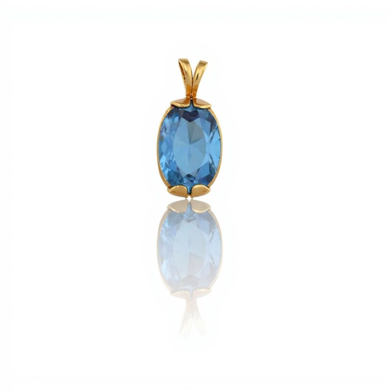 Dije Solitario-Oro bajo-Piedra Topacio azul-CP8691 conpiedra