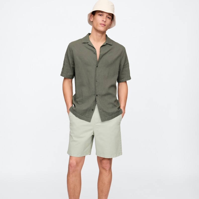 V-SS STANDARD LINEN COTTON RESORT COLLAR MESCULEN GREEN