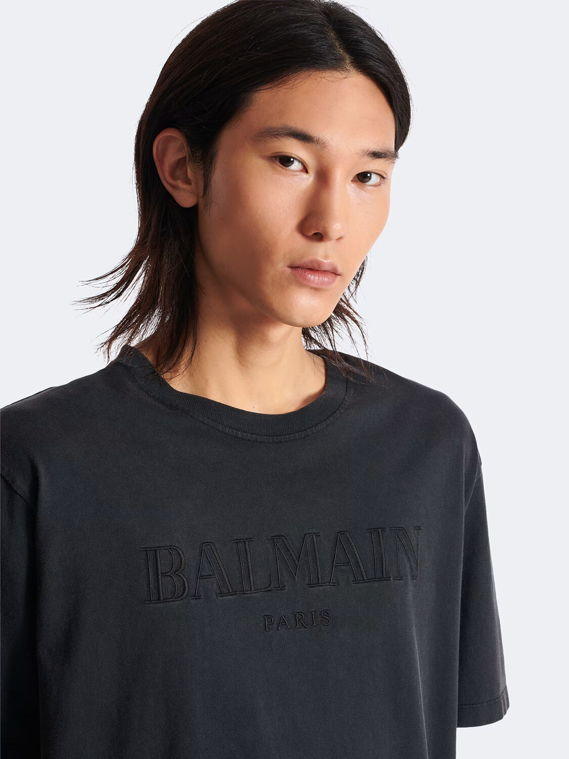 BALMAIN- T-SHIRT VINTAGE EMBROIDERED Gris