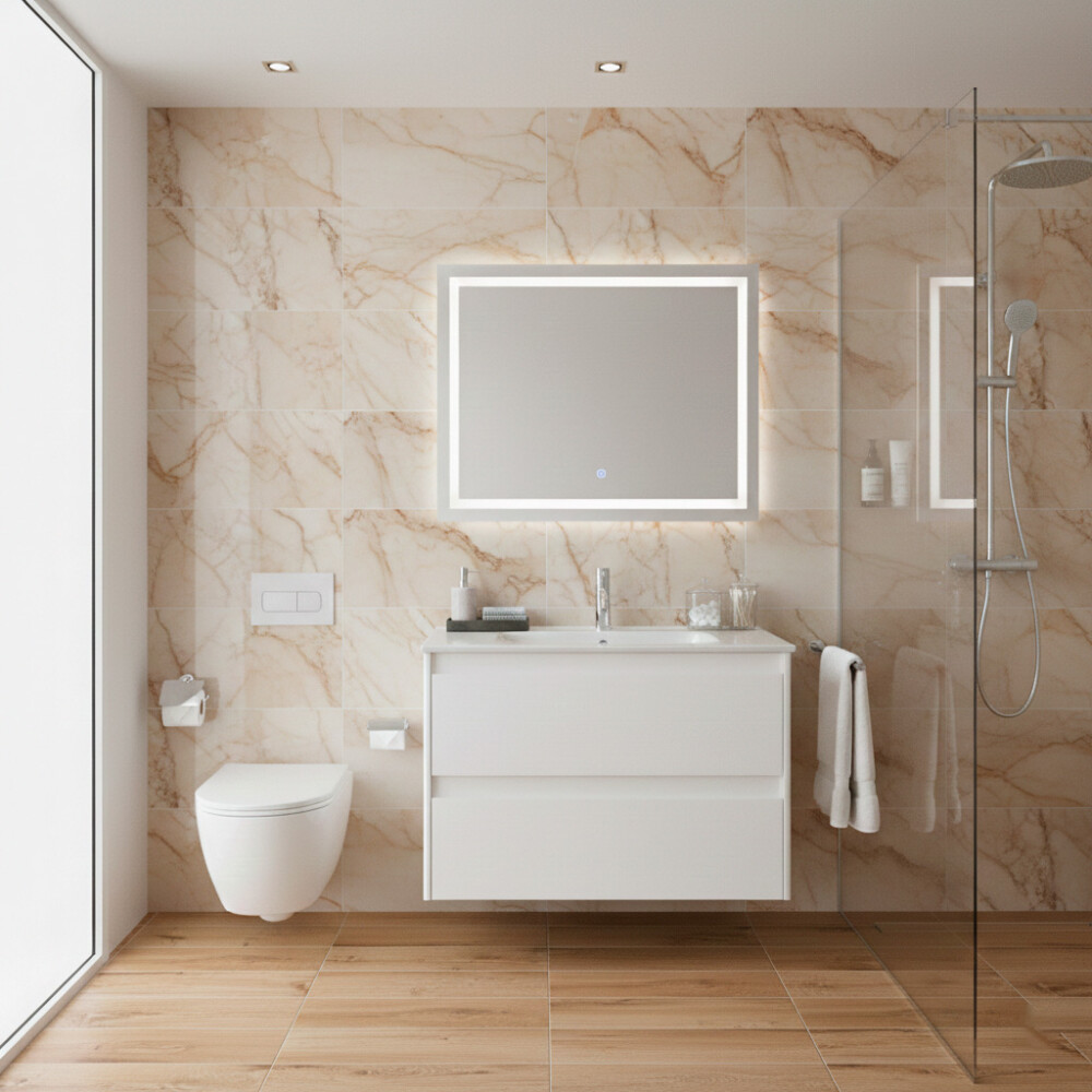 MUEBLE DE BAÑO SUSPENDIDO MODELO ALFA 60 CM BLANCO CON MESADA Mueble De Baño Suspendido Modelo Alfa 60 Cm Blanco Con Mesada