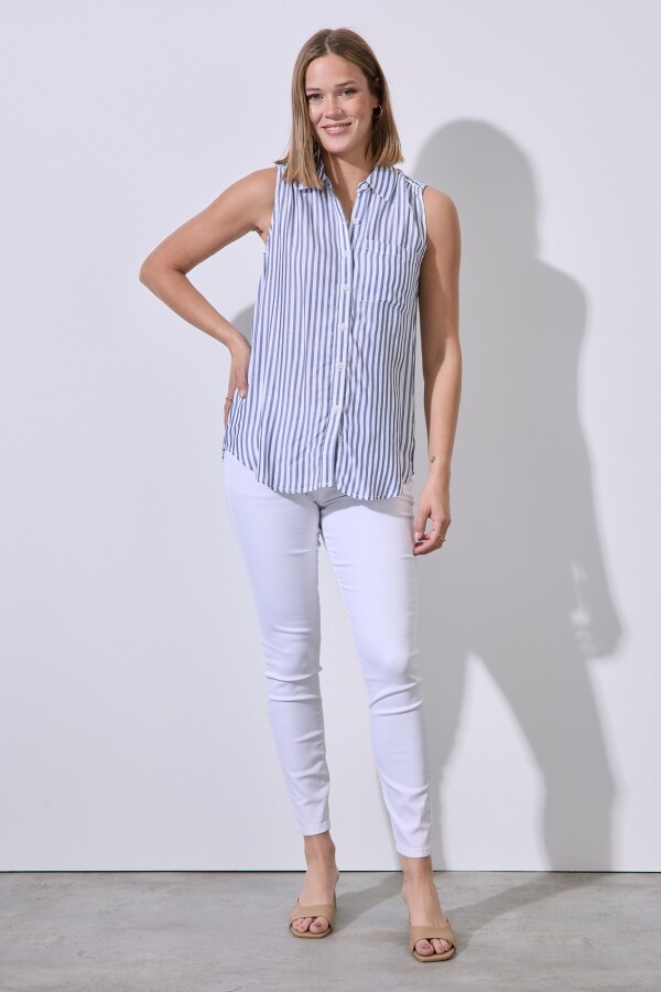 Camisa Bolsillo Lineas BLANCO/AZUL