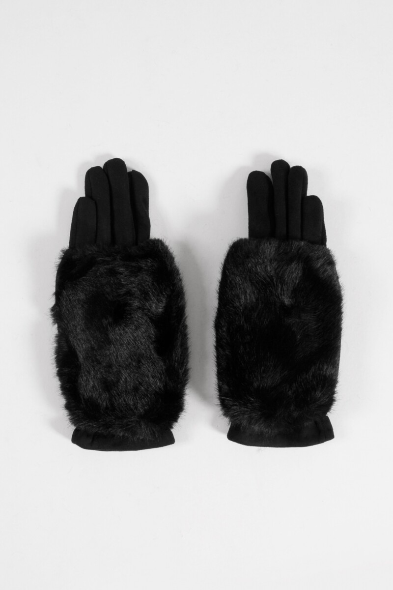Guantes de suede con miton de pelo removible negro