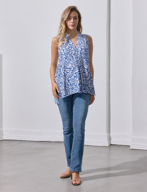Blusa Printed BLANCO/AZUL