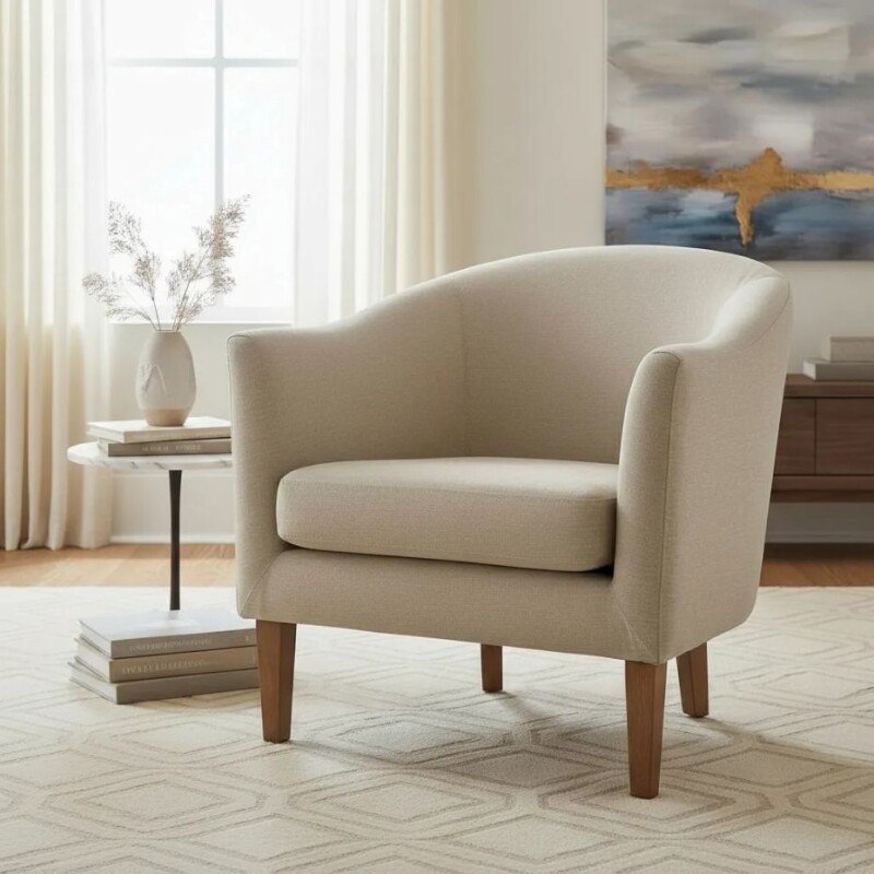 BUTACA MADERA CLARA - TAPIZADO TELA CLARA TRAMADA C/BEIGE BUTACA MADERA CLARA - TAPIZADO TELA CLARA TRAMADA C/BEIGE