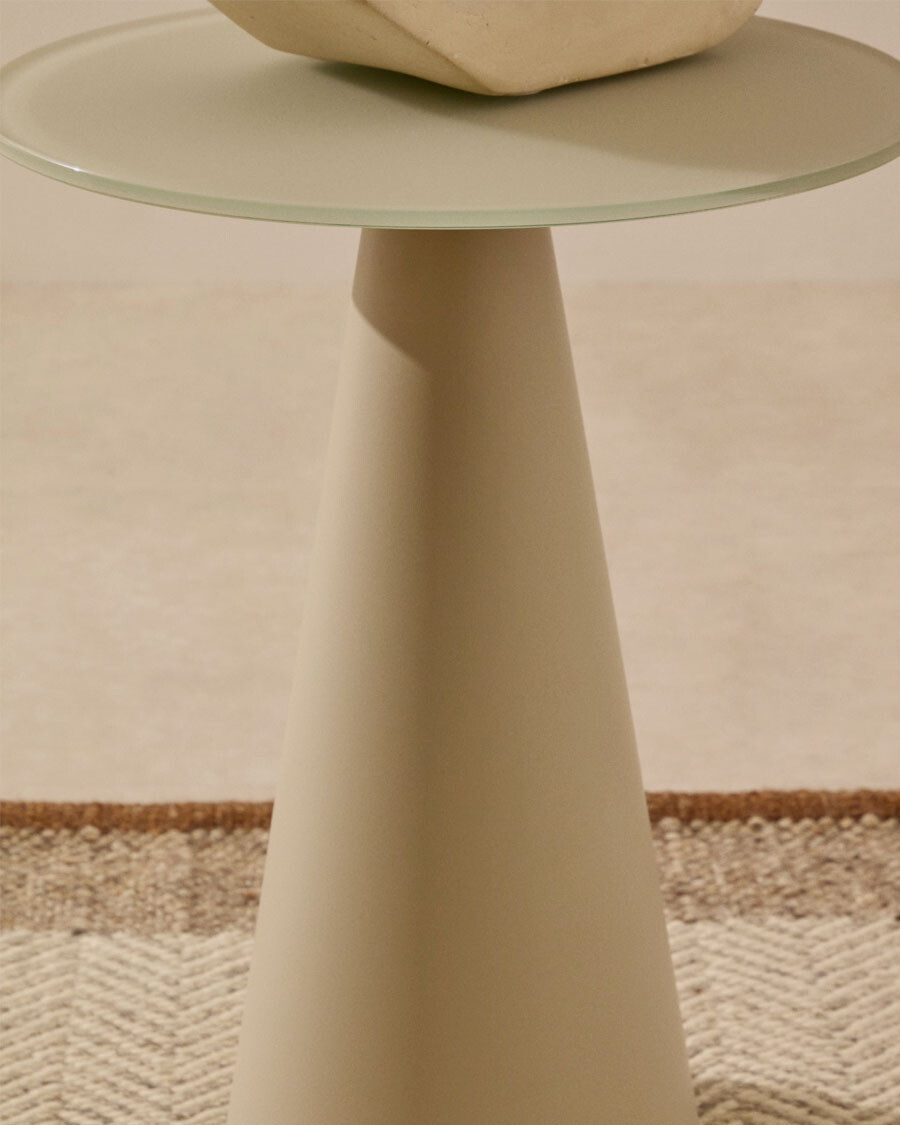 Mesa auxiliar Wilshire vidrio templado glaseado y acero acabado pintado gris mate Ø35cm Mesa auxiliar Wilshire vidrio templado glaseado y acero acabado pintado gris mate Ø35cm