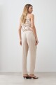 Pantalón pijama de lino con pespuntes en contraste beige melange