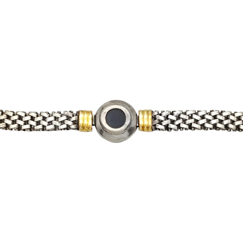 Pulsera Circulo-Plata y Oro-Piedra Onix-PU5080 conpiedra