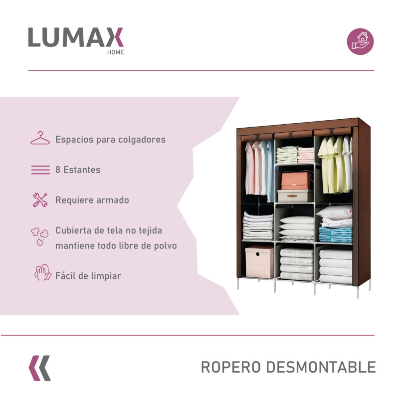 Ropero de 8 Estantes Desmontable de Caño y Tela TNT 175x45x130 Marrón