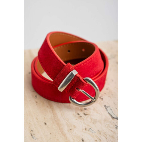 Cinto Cuero Hebilla Redonda Rojo