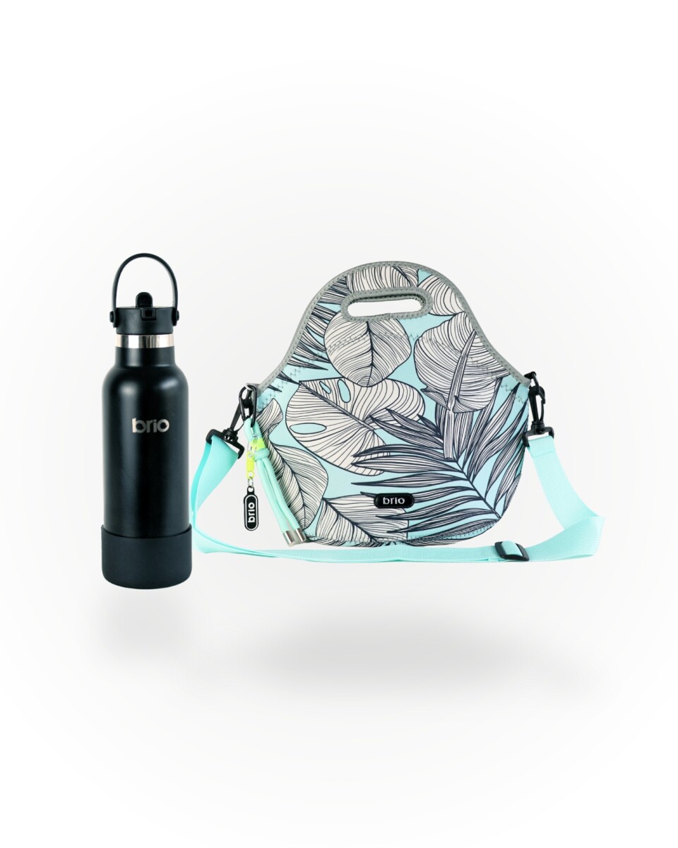 Set de lunchera Big de neopreno con correa ajustable y botella de acero inoxidable 500ml brio - set jungle/negro 