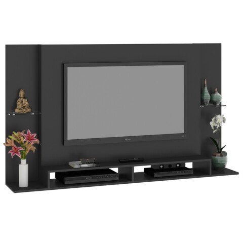Rack Flotante Tv 60 Pulgadas Grafito - Con Estantes De Vidrio Y Pasacables Rack Flotante Tv 60 Pulgadas Grafito - Con Estantes De Vidrio Y Pasacables