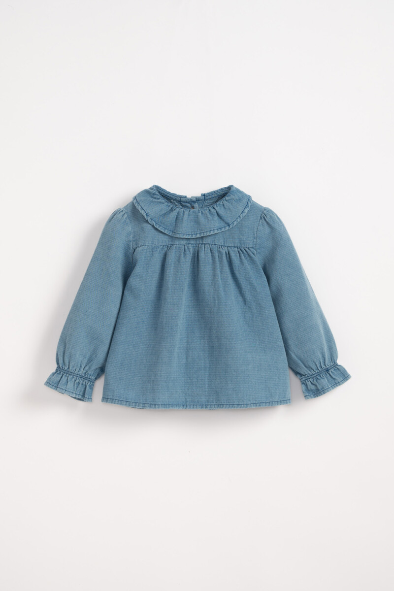 Blusa manga larga con textura - Azul 